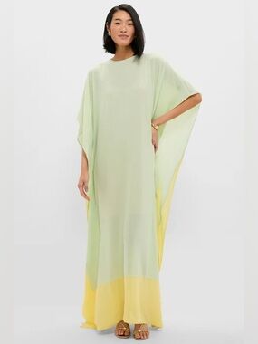 Tuckernuck Mint Chiffon Rainier Caftan Gown S Flowy Silhouette wide-cut sleeves